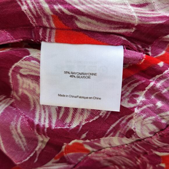 Tory Burch Abstract Circle Short Sleeve Top Burnout Silk Blouse Size 4 Magenta - Picture 9 of 9